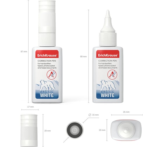 Ручка-корректор ErichKrause Arctic white, с пластиковым наконечником, 12 мл в пластиковой коробке по 12 шт 779