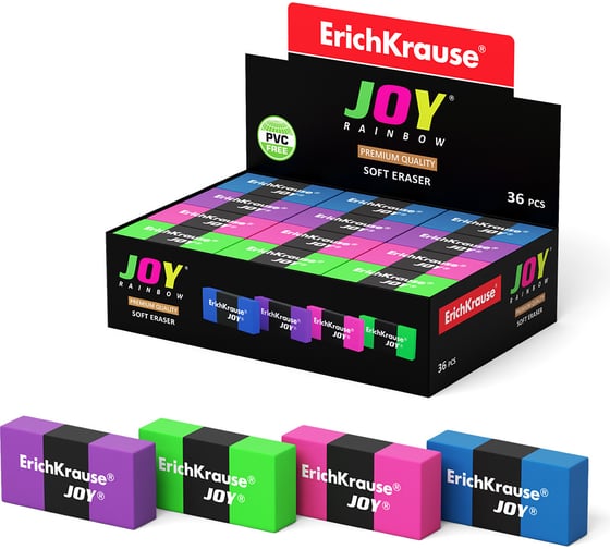 Ластик ErichKrause JOY Rainbow Neon в коробке по 36 шт 46519 1