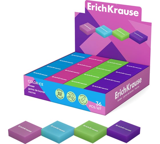 Ластик ErichKrause Color Ice в коробке по 36 шт 60762 1