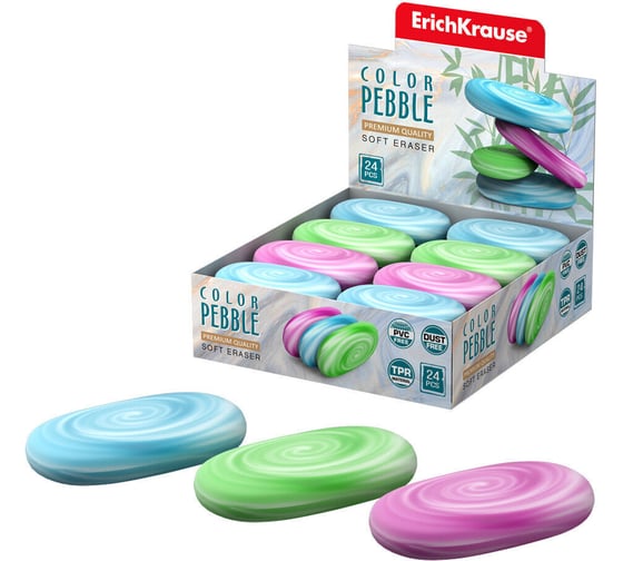 Ластик ErichKrause Color Pebble в коробке 24 шт 56041