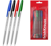 Набор из 8 ручек шариковых ErichKrause R-301 Stick Classic 1.0, цвет чернил: синий, черный, красный, зеленый (в пакете) 60993