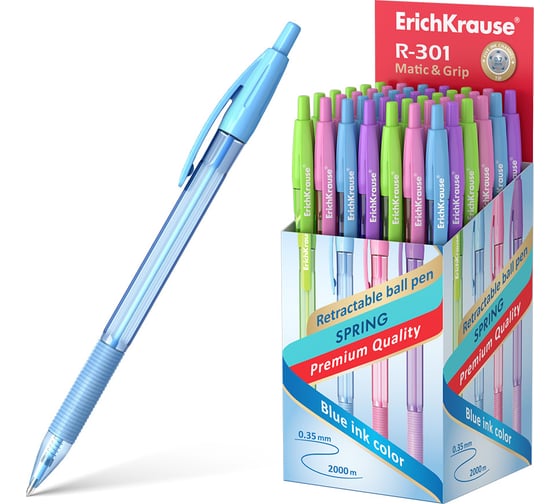 Ручка шариковая автоматическая ErichKrause R-301 Matic Grip Spring 0.7, цвет чернил синий (в коробке по 50 шт.) 58091