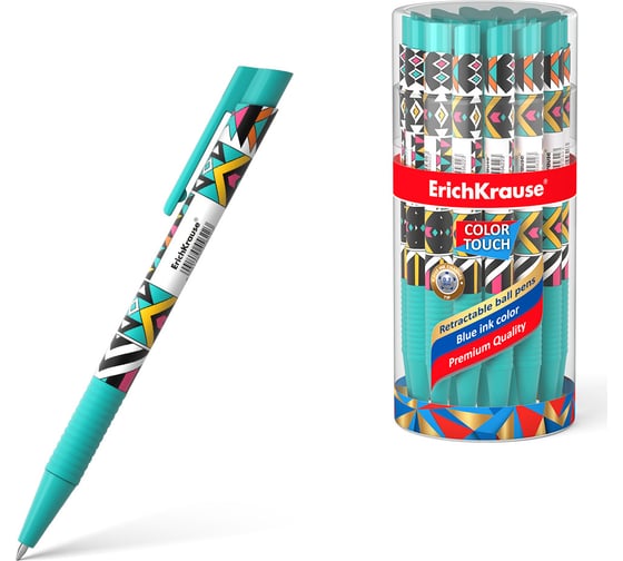 Ручка шариковая автоматическая ErichKrause ColorTouch Matic Grip Ornament 0.7, цвет чернил синий (в тубусе по 24 шт.) 50826