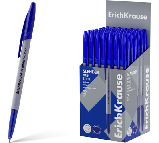 Ручка шариковая ErichKrause Slender Stick Grey 0.7, Super Glide Technology, цвет чернил зеленый (в коробке по 50 шт.) 63084 1