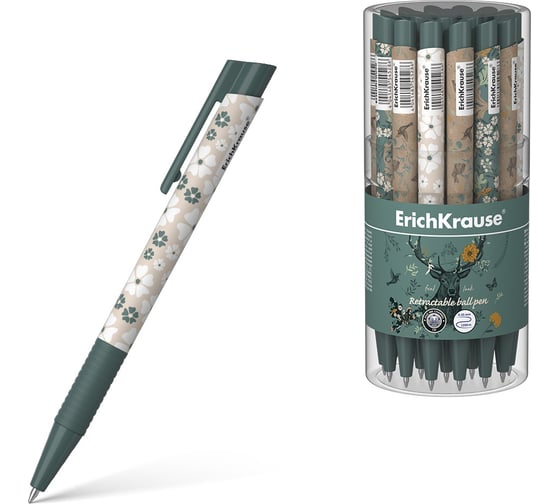 Ручка шариковая автоматическая ErichKrause Natural Life Matic Grip 0.7, цвет чернил синий (в тубусе по 24 шт.) 54528