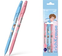 Набор из 4 ручек шариковых ErichKrause R-301 Stick Grip Приключения Пети и Волка для девочки 0.7, цвет чернил синий (в пакете) 61905