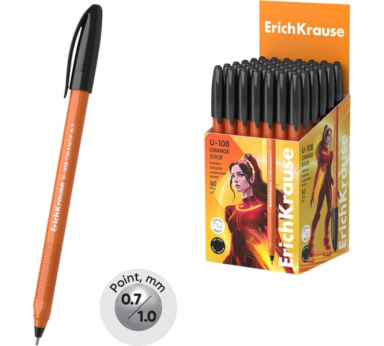Ручка шариковая ErichKrause U-108 Stick Orange 0.7, Ultra Glide Technology, цвет чернил черный (в коробке по 50 шт.) 47583 1