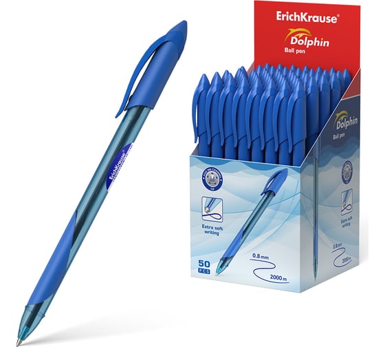 Ручка шариковая ErichKrause Dolphin Stick Grip Classic 1.2, цвет чернил синий (в коробке по 50 шт.) 48188