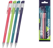 Набор ErichKrause из 4 ручек шариковых Ультра-30 с резиновым хватом Риф 0,7, технология суперскольжения, цвет чернил синий 63114