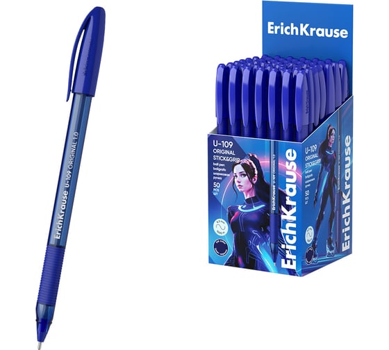 Ручка шариковая ErichKrause U-109 Stick Grip Original 1.0, Ultra Glide Technology, цвет чернил синий (в коробке по 50 шт.) 47608 1