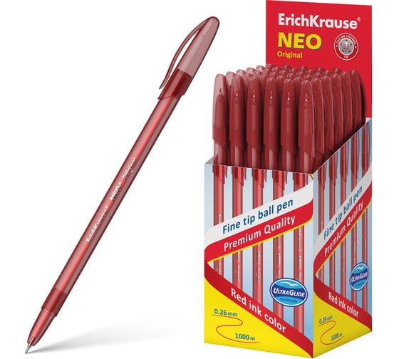 Ручка шариковая ErichKrause Neo Stick Original 0.7, Super Glide Technology, цвет чернил красный (в коробке по 50 шт.) 46517 1