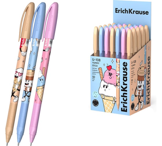 Ручка шариковая ErichKrause U-108 Stick Yummy 1.0, Ultra Glide Technology, цвет чернил черный (в коробке по 50 шт.) 63107 1