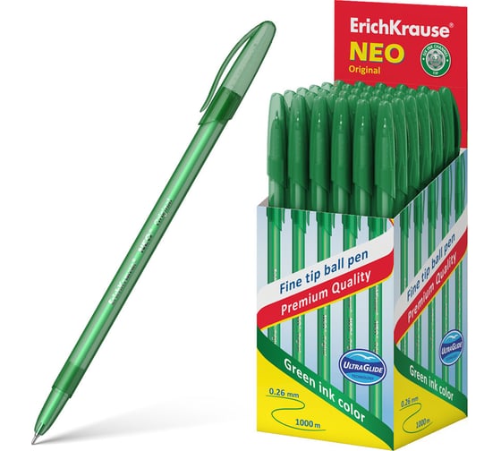 Ручка шариковая ErichKrause Neo Stick Original 0.7, Super Glide Technology, цвет чернил зеленый (в коробке по 50 шт.) 46518 1