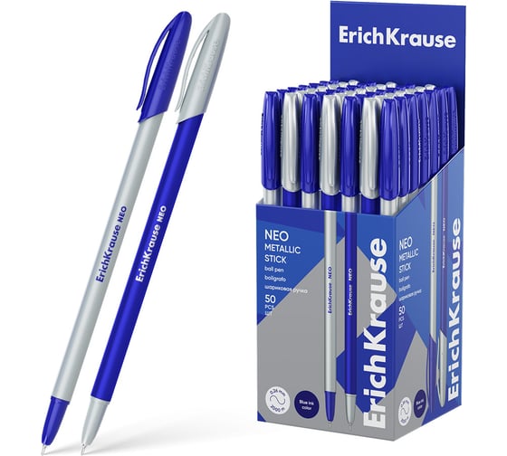 Ручка шариковая ErichKrause Neo Stick Metallic 0.7, 2 км, Super Glide Technology, цвет чернил синий (в коробке по 50 шт.) 61009 1