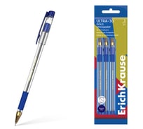 Набор из 3 ручек шариковых ErichKrause ULTRA-30 Gold Stick Grip Classic 0.7, Super Glide Technology, цвет чернил синий (в пакете) 61110