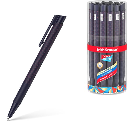 Ручка шариковая автоматическая ErichKrause ColorTouch Matic Grip Dots in Blue 0.7, цвет чернил синий (в тубусе по 24 шт.) 56059