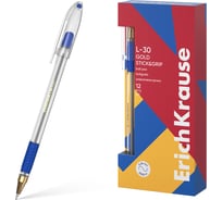 Ручка ErichKrause шариковая L-30 Золото с резиновым хватом Классика 0,7, технология суперскольжения, цвет чернил синий 61041