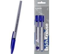Набор из 4 ручек шариковых ErichKrause Slender Stick Grey 0.7, Super Glide Technology, цвет чернил синий (в пакете) 63087