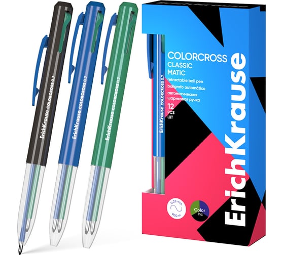 Ручка шариковая автоматическая 3в1 ErichKrause Colorcross Matic Classic 0.7, цвет чернил ассорти (в коробке по 12 шт.) 61090
