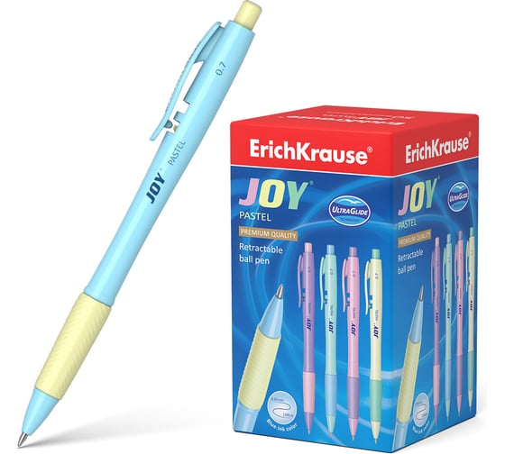 Ручка шариковая автоматическая ErichKrause JOY Matic Grip Pastel 0.7, Super Glide Technology, цвет чернил синий (в коробке по 50 шт.) 55394