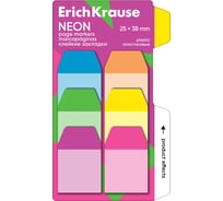 Клейкие закладки ErichKrause пластиковые Неон, 25 x 38 мм, 60 листов, 6 цветов 61585