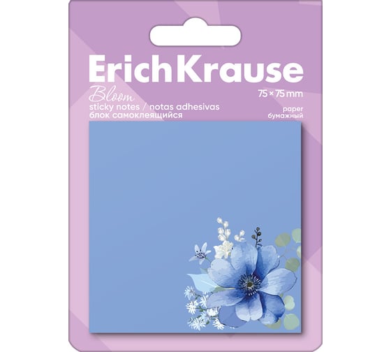 Блок самоклеящийся бумажный ErichKrause Pastel Bloom, 75x75 мм, 50 листов 61664
