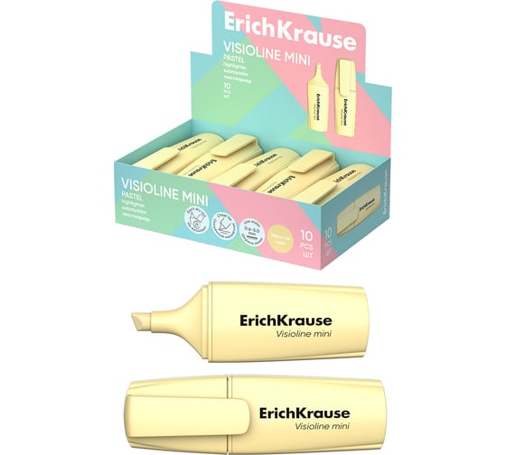 Текстмаркер ErichKrause Visioline V-12 Mini Pastel, цвет чернил желтый в коробке-дисплее по 10 шт 60799