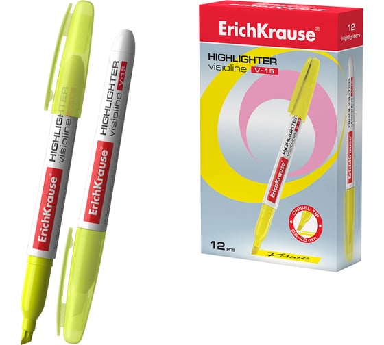 Текстмаркер ErichKrause Visioline V-15 Neon, цвет чернил желтый в коробке по 12 шт 30965 1