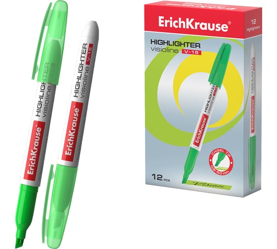 Текстмаркер ErichKrause Visioline V-15 Neon, цвет чернил зеленый в коробке по 12 шт 30966
