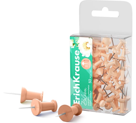 Кнопки силовые ErichKrause Pastel Bloom, Peach в пэт-боксе по 50 шт 62055