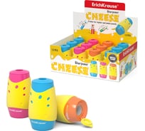 Точилка ErichKrause пластиковая Сыр, двойная, с контейнером, ассорти 50143