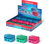 Точилка ErichKrause пластиковая Дуо, с контейнером, ассорти 33616