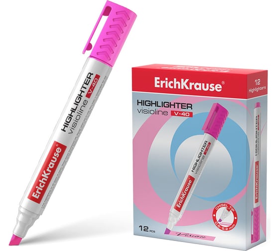 Текстмаркер ErichKrause Visioline V-40 Neon, цвет чернил розовый в коробке по 12 шт 30976