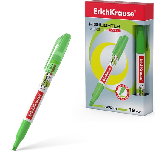 Текстмаркер ErichKrause Visioline V-11 Neon, цвет чернил зеленый в коробке по 12 шт 56906 1