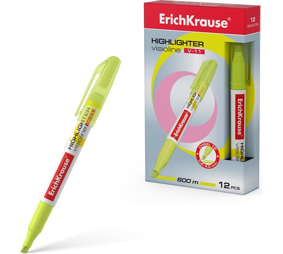 Текстмаркер ErichKrause Visioline V-11 Neon, цвет чернил желтый в коробке по 12 шт 56905