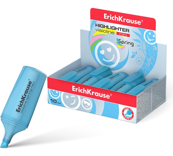 Текстмаркер ErichKrause Visioline Mini Spring, цвет чернил голубой в коробке-дисплее по 10 шт 48793 1