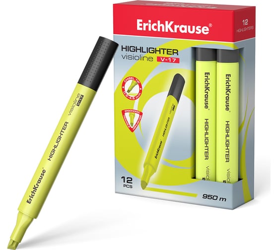 Текстмаркер ErichKrause Visioline V-17 Neon, цвет чернил желтый в коробке по 12 шт 56700