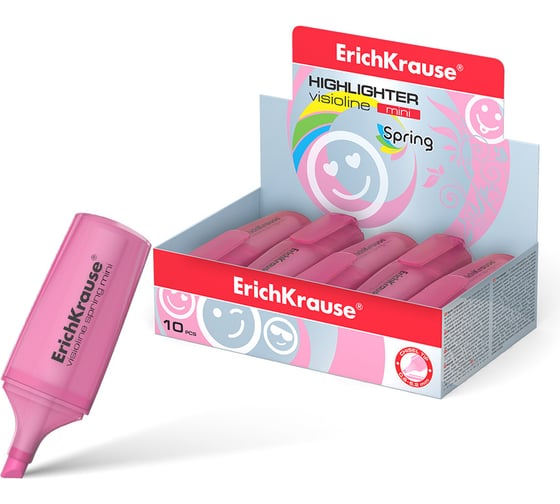 Текстмаркер ErichKrause Visioline Mini Spring, цвет чернил розовый в коробке-дисплее по 10 шт 48788 1