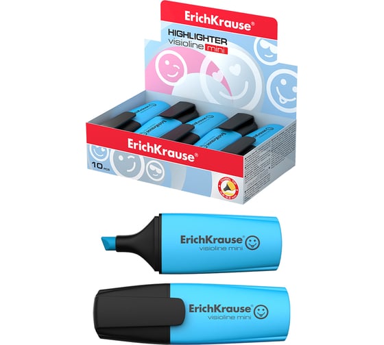Текстмаркер ErichKrause Visioline V-12 Mini Neon, цвет чернил голубой в коробке-дисплее по 10 шт 42756