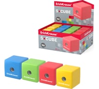 Точилка пластиковая ErichKrause S-Cube, Neon, с контейнером, ассорти в коробке-дисплее по 24 шт 50141