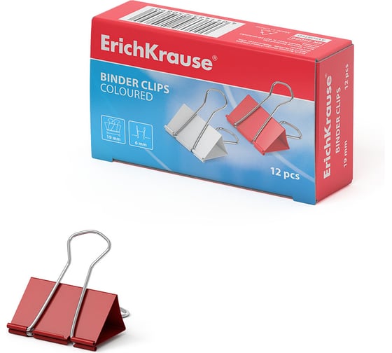Зажимы для бумаг ErichKrause Classic, 19 мм, ассорти в коробке по 12 шт 25089 1