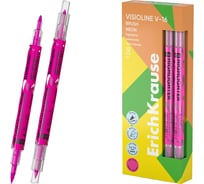 Двухсторонний текстмаркер ErichKrause Visioline V-16 Brush Neon, цвет чернил розовый в коробке по 12 шт 60796