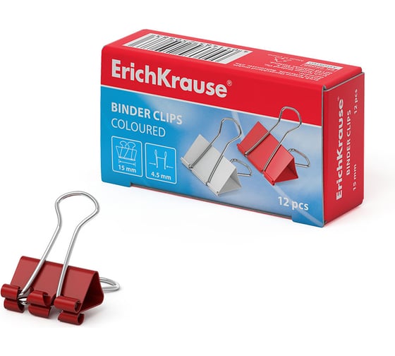 Зажимы для бумаг ErichKrause Classic, 15мм, ассорти в коробке по 12 шт 25088 1
