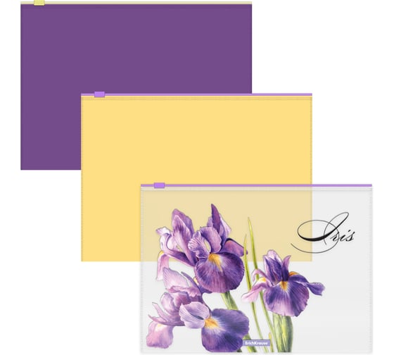 Набор из 3 zip-пакетов пластиковых ErichKrause Soft Iris, B5, полупрозрачный, ассорти 55124 1