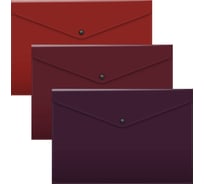 Набор из 3 папок-конвертов на кнопке пластиковых ErichKrause Matt Blackberry Marsala, арома, A4, непрозрачный, ассорти (4 набора в пакете) 54900