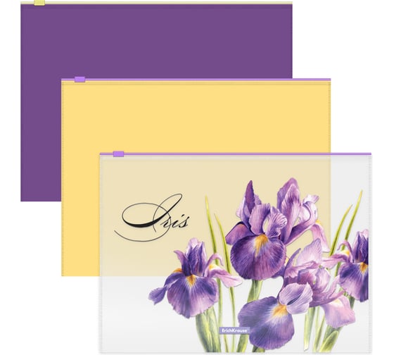 Набор из 3 zip-пакетов пластиковых ErichKrause Soft Iris, A4, полупрозрачный, ассорти 55123
