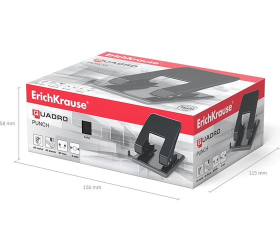 Дырокол ErichKrause Quadro Classic до 40 листов, ассорти (в коробке по 1 шт) 4561