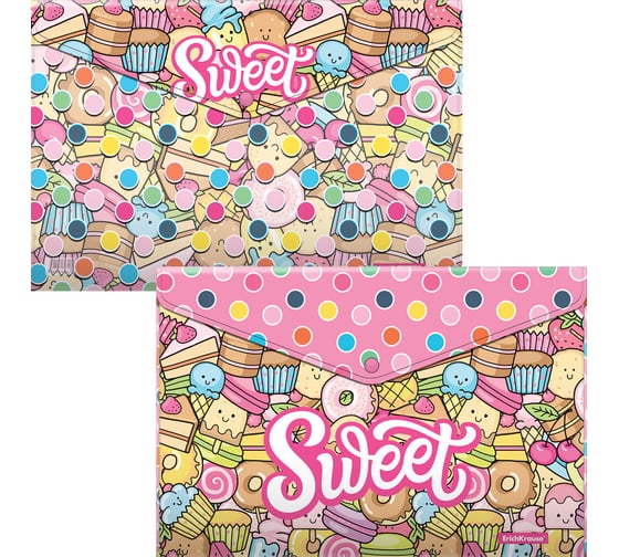Набор из 4 папок-конвертов на кнопке пластиковых ErichKrause Sweet Paradise, A4, ассорти 55108 1