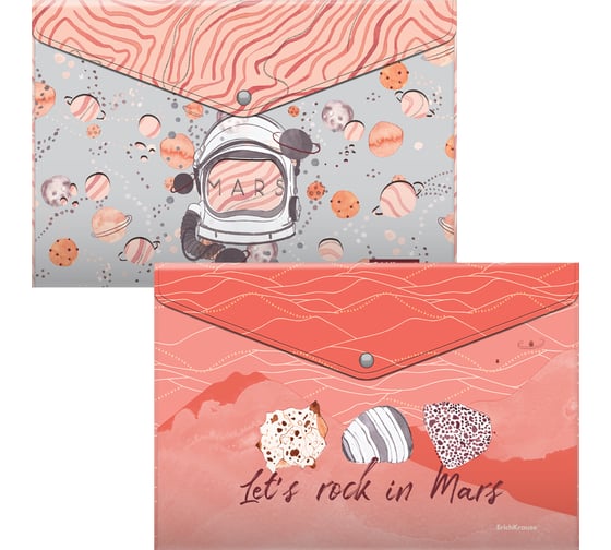 Набор из 4 папок-конвертов на кнопке пластиковых ErichKrause Martian Girl, A4, ассорти 52903 1