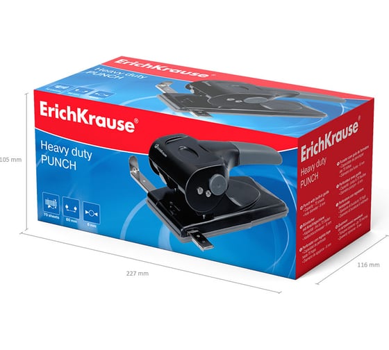 Мощный дырокол ErichKrause Elegance Classic до 70 листов, черный (в коробке по 1 шт) 5407